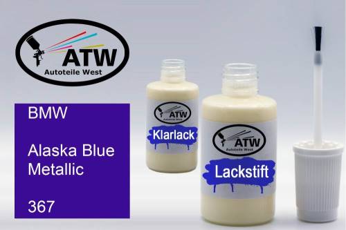 BMW, Alaska Blue Metallic, 367: 20ml Lackstift + 20ml Klarlack - Set, von ATW Autoteile West.